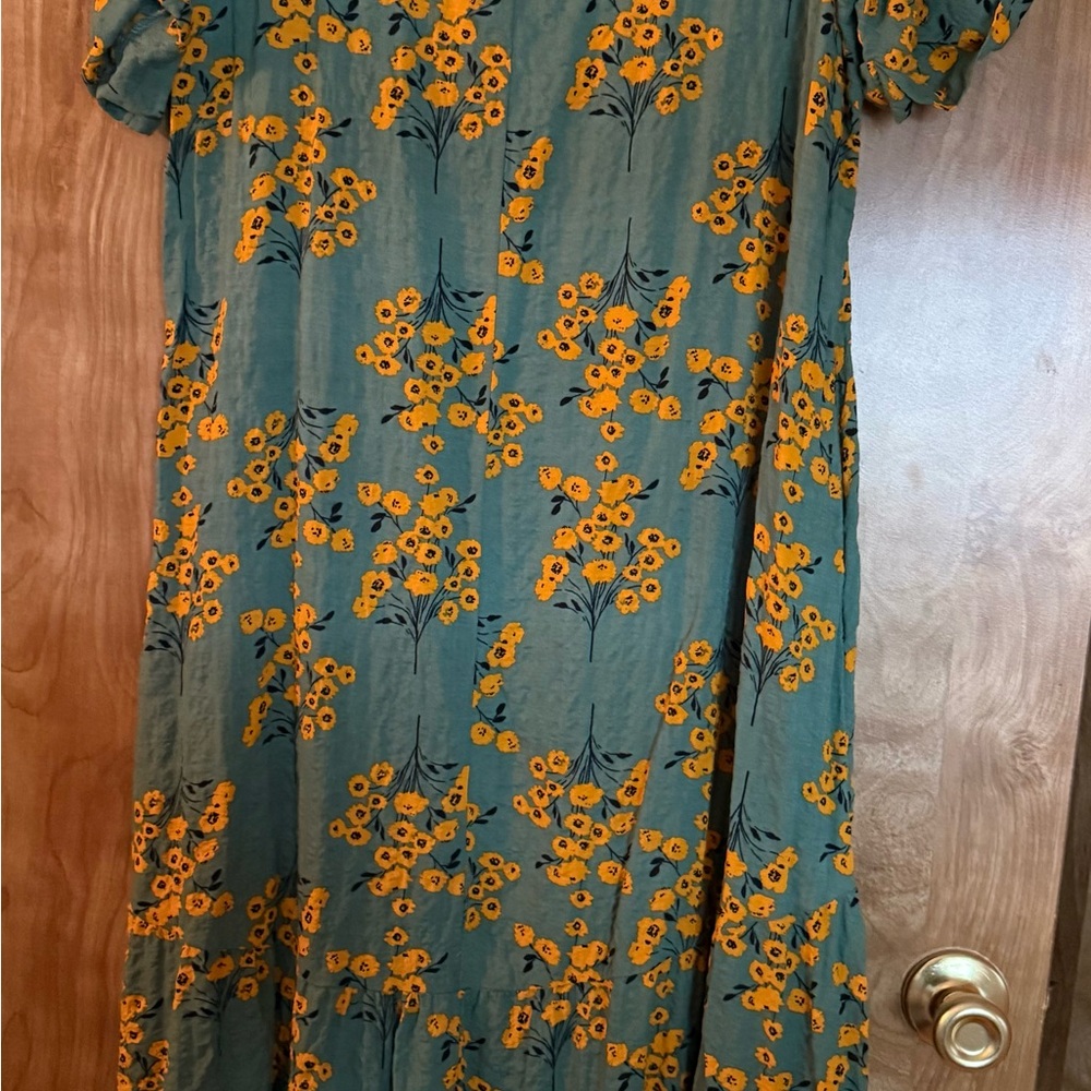 Zanzea Teal Midi Dress with Yellow Floral Print - Picture 3 of 3